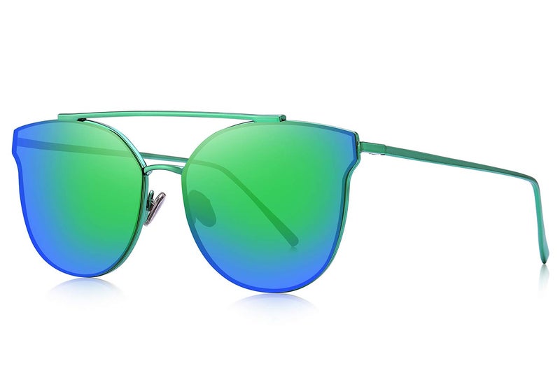 MERRY'S Fashion Women Cat Eye Sunglasses Coating Mirror Lens Sun glasses UV400 S7882 (Green mirror, 56) - Image 1